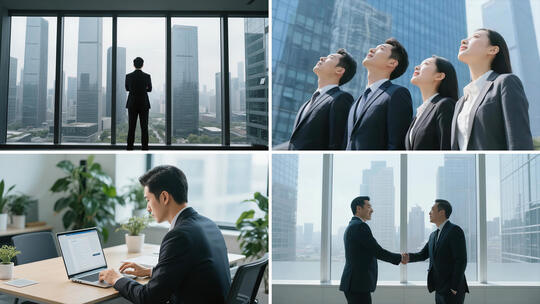 商务合作商务办公握手洽谈精英欢呼商务人士高清在线视频素材下载