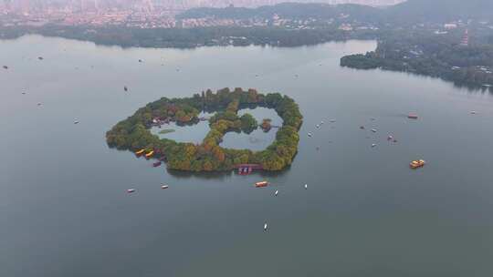 杭州西湖景区三潭印月小瀛洲航拍风景大自然