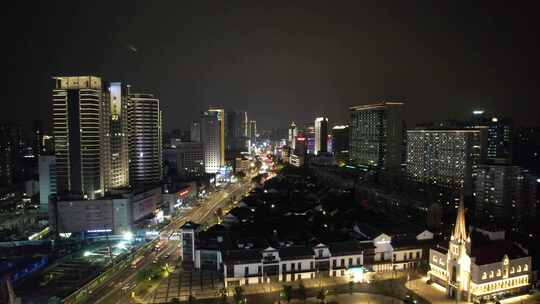 江苏常州城市夜景灯光航拍