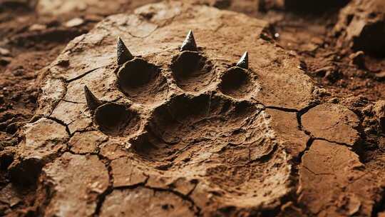 干裂土地上的动物爪印