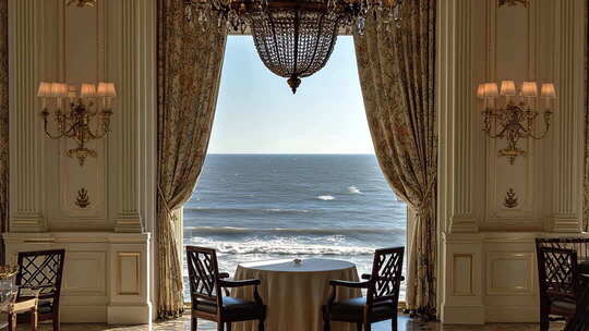 海景餐厅室内布置与窗外海景