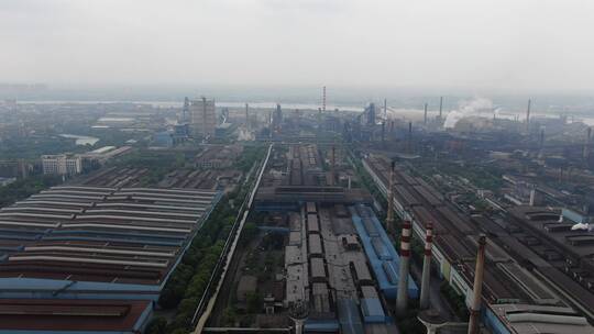 航拍工业生产工厂炊烟湘潭钢厂