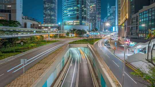 香港夜景车流_干诺道中夜景_香港隧道入口