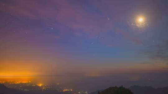 夜晚星空月落延时