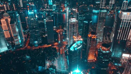 上海陆家嘴金融城夜景航拍风光