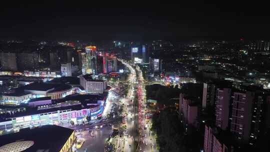 东莞市大朗镇夜景航拍城镇商场商城繁华夜晚