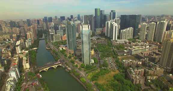 航拍成都城市九眼桥锦江风景