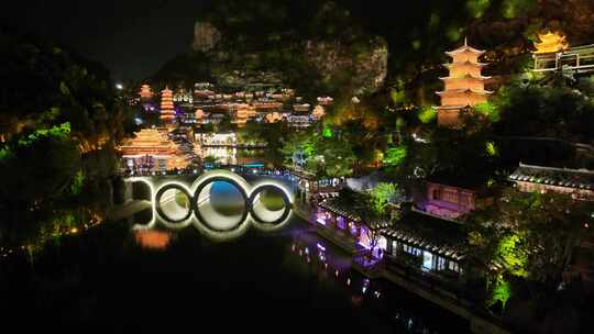 贵州黔西南兴义市峰林布依景区航拍夜景风光