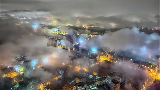 4k长沙麓谷城市夜景云海延时