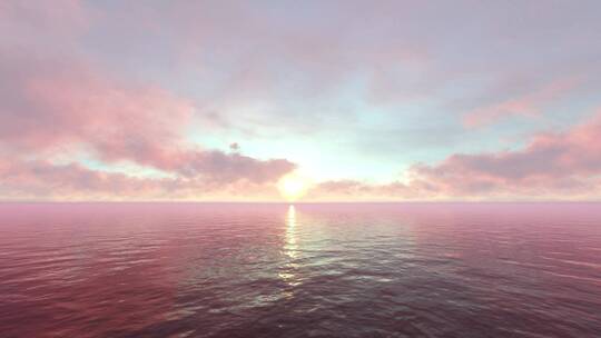 唯美的粉色海洋夕阳落日自然风光