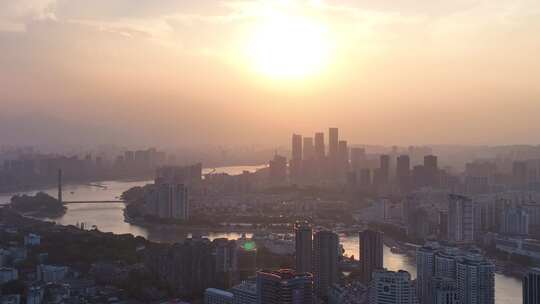 福州日落航拍夕阳城市建筑风光早晨日出阳光