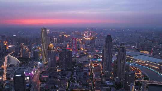 天津城市夕阳全景航拍