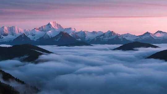 攀登雪山航拍延时日照金山唯美雪山山河ai
