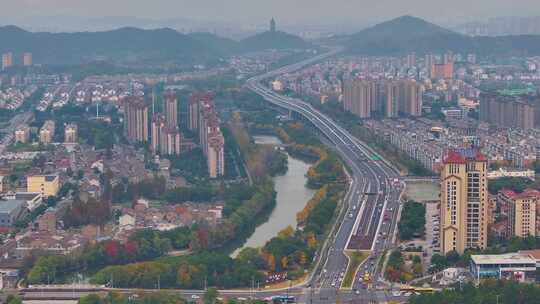 浙江绍兴越城区航拍城市风景风光素材大景全