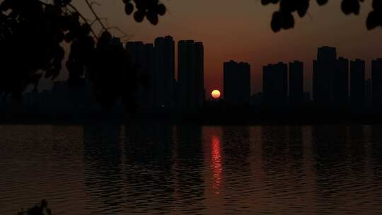 城市夕阳日落慢镜头