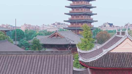 航拍上海宝山寺佛教寺院自然风光