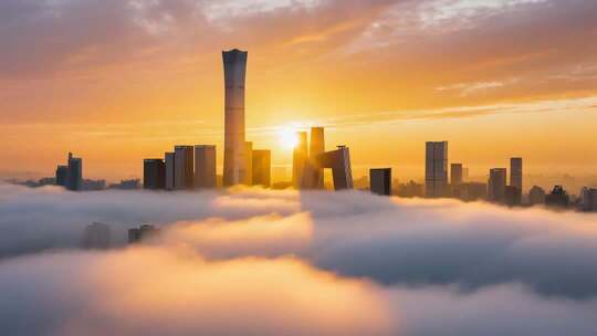 城市航拍地标延时日出风光一线城市俯瞰风景