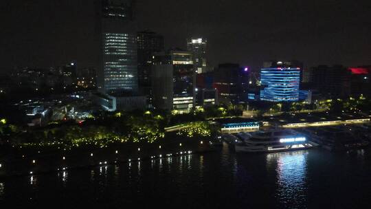 上海世博园黄浦江夜景4K航拍