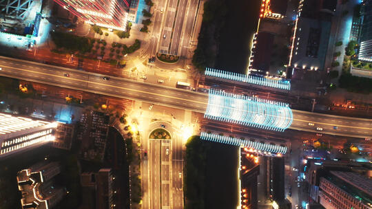 航拍武汉楚河汉街城市夜景交通道路车流视频素材模板下载