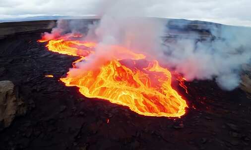 火山口岩浆涌动景象