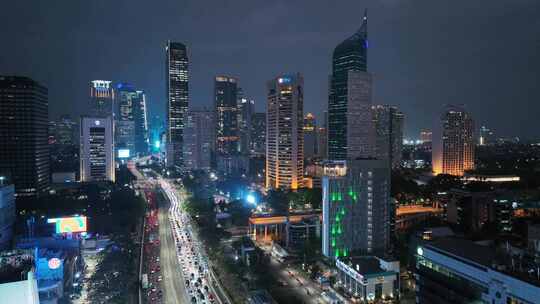 原创航拍印尼城市雅加达天际线夜景风光