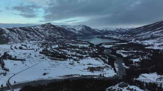 新疆北疆阿勒泰喀纳斯冬季雪景童话世界航拍