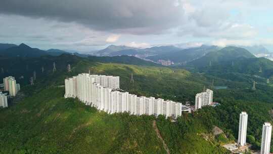 航拍香港城市全景鸟瞰高楼林立高密度住宅