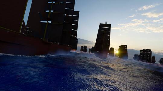 4K 夕阳下大海帆船出发行驶视频素材模板下载