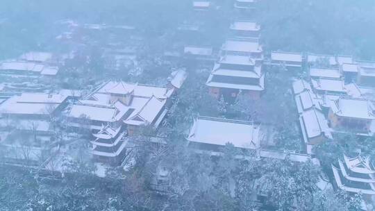 4K航拍杭州上天竺法喜禅寺雪景视频合集