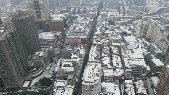 武汉江汉路步行街雪景航拍