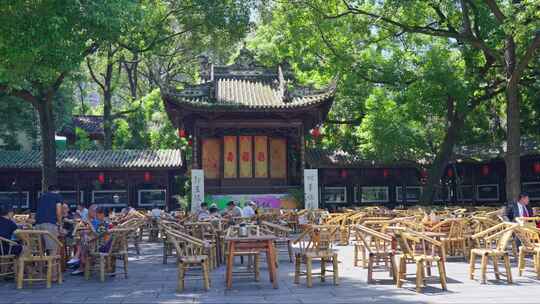 成都铁像寺水街陈锦茶铺露天茶馆喝茶盖碗茶