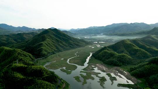 浙江安吉老石坎水库 竹林 茶山航拍