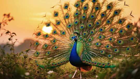 夕阳下孔雀特写