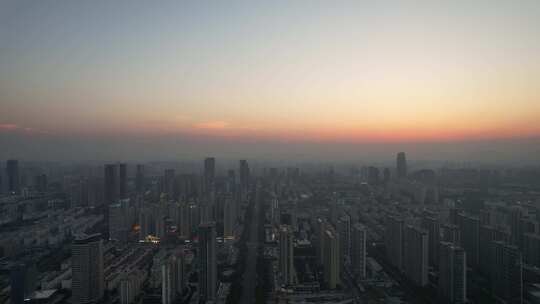 山东日照城市夕阳晚霞日落航拍