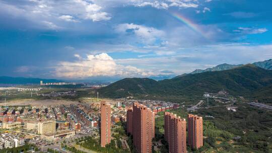 义乌夏季城市彩虹风光航拍延时