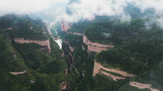 航拍雨后云雾峡谷山峰   黄崖洞