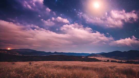 田野夜空繁星自然风光