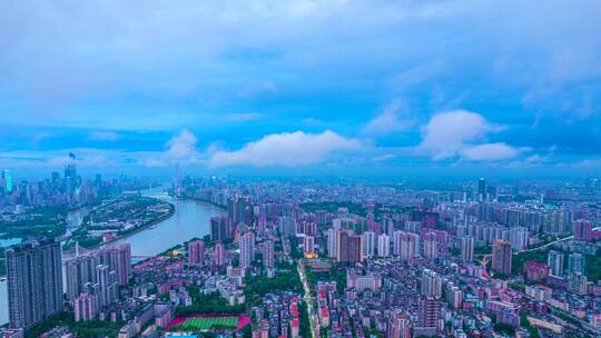 广州珠江全景与天空云彩风光航拍延时