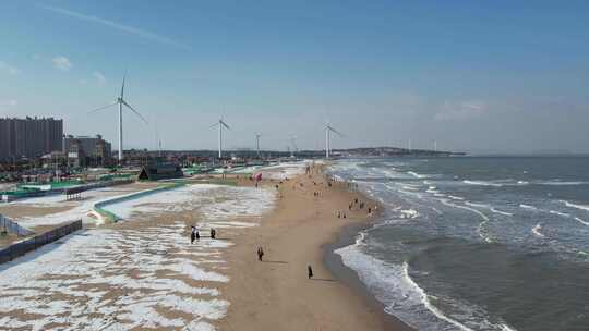 冬日的威海那香海海滩航拍素材