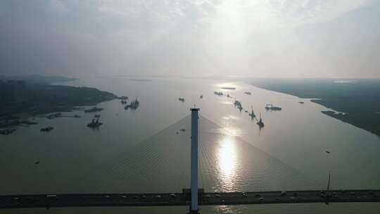 湖南岳阳洞庭湖风光洞庭湖大桥航拍