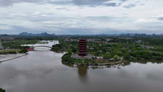 航拍广西玉林园博园旅游景区