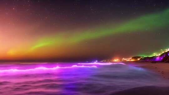 海边极光星空夜景