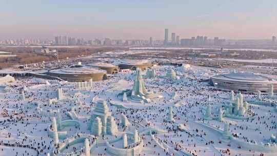 中国黑龙江哈尔滨冰雪大世界航拍