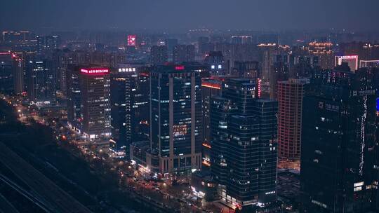郑州东站高铁夜景航拍视频素材模板下载