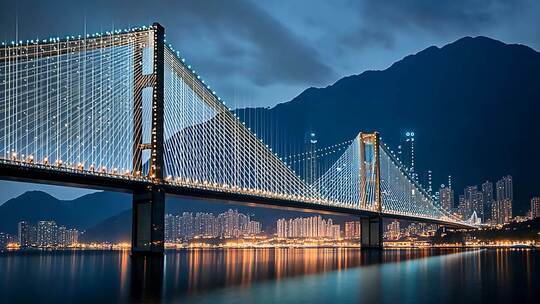 科技感桥梁夜景与城市风光