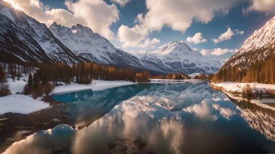 雪山湖泊自然风光全景