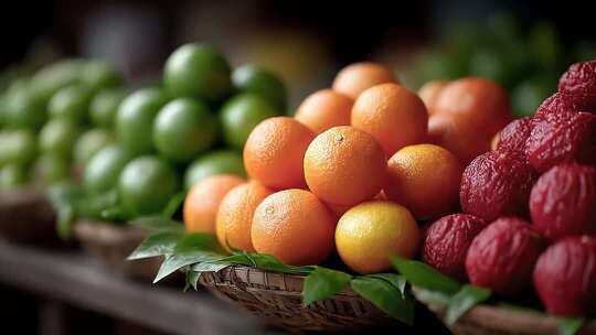 琳琅满目新鲜水果市场色彩缤纷