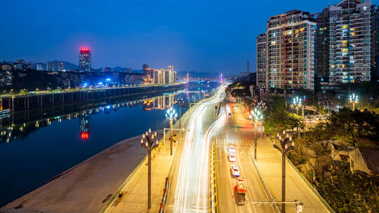 重庆网红直行分岔路口转夜延时