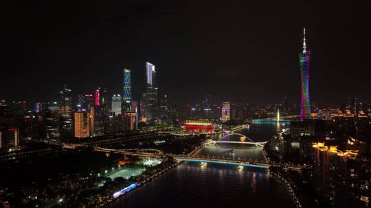 广东省广州市珠江新城天河CBD夜景航拍