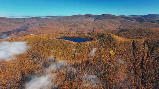 阿尔山天池秋季航拍大气4K风景